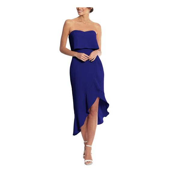 XSCAPE Dresses & Skirts - XSCAPE Womens Blue Sleeveless Strapless Above The Knee Cocktail Hi-Lo Dress 2